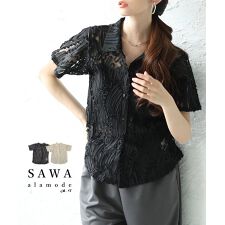 ブラウス シャツ 夏 半袖 スカラップ刺繍ブラウス レディース 1+1 