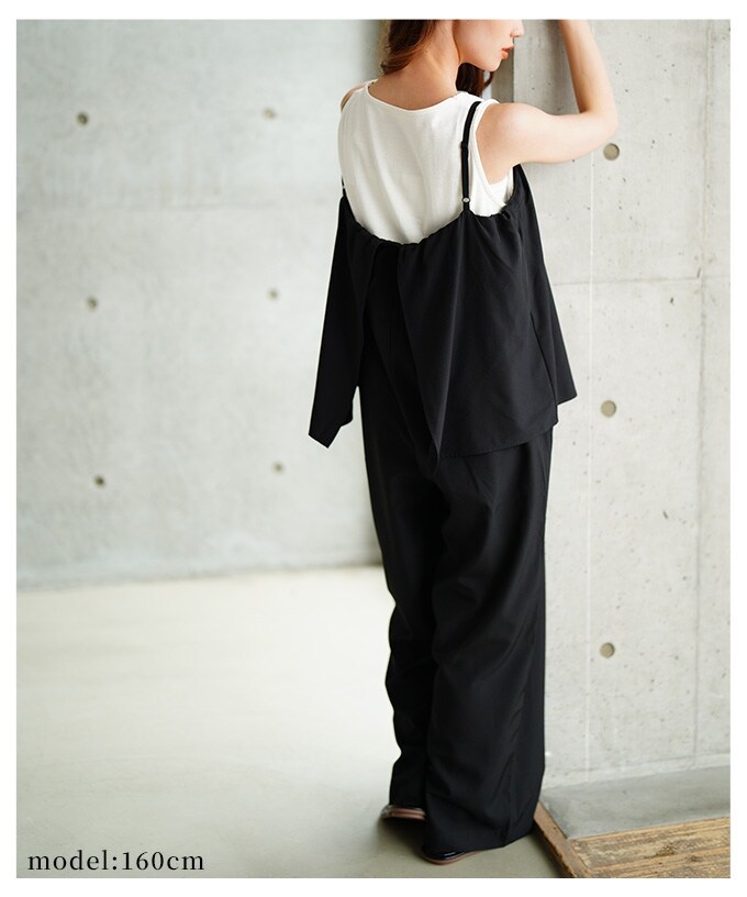Spick & Span ダブルストラップ黒リボンかわいいサロペットパンツ Spick & Span ダブルストラップ黒リボンかわいいサロペット