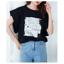 【トップス】 カットソー Tシャツ プリント ロゴ コットン 半袖 ブラック ホワイト 夏 夏服