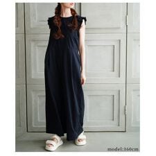 【サロペット】 パンツ 紫外線対策 UVカット 速乾 プリーツ ワイド ロング ブラック グレー 夏