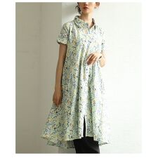 【ワンピース】 チュニック シャツ 羽織り 白 ホワイト 半袖 花柄 ボタニカル フレンチスリーブ