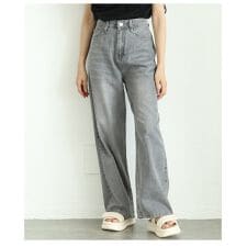 【パンツ】 デニム ワイド ルーズ ロング ウォッシュ加工 ヴィンテージ ジッパーフライ グレー