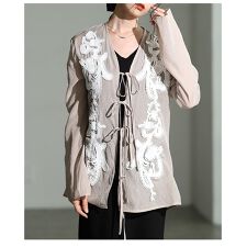 サワアラモード(sawa a la mode)の【トップス】 ペイズリー レース 立体 リボン シアー フレアスリーブ 重ね着 ベージュ 春 秋