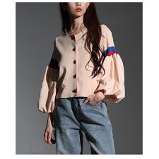 サワアラモード(sawa a la mode)の【カーディガン】 トップス ニット 羽織り ベージュ 長袖 ボリュームスリーブ トリコロール 異素材