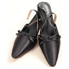 【ミュール】 小物 シューズ 靴 サンダル ブラック ピンク サテン リボン チャンキーヒール 通年