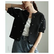 サワアラモード(sawa a la mode)の【トップス】 カーディガン ニット パール ドット 半袖 パフスリーブ ブラック グリーン オリーブ