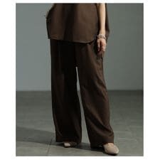【パンツ】 ボトムス ズボン チャコール ブラウン ロング丈 ワイド スラックス ウエストゴム 通年