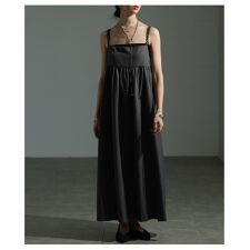 ワンピース キャミソール ノースリーブ ロング ギャザー 重ね着 フレア シンプル グレー ベージュ