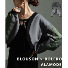 サワアラモード(sawa a la mode)の【ボレロ】 アウター ジャケット 羽織り ブルゾン ブラック チャコール 長袖 パフスリーブ 異素材