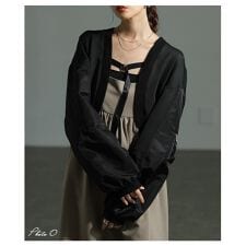 サワアラモード(sawa a la mode)の【ボレロ】 アウター ジャケット 羽織り ブルゾン ブラック チャコール 長袖 パフスリーブ 異素材