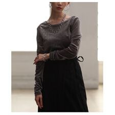 【カットソー】 トップス Tシャツ プルオーバー グレー ブラック オフホワイト ブラウン 長袖 秋