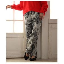 【パンツ】 ボトムス ズボン ブラック ブラウン グリーン ロング丈 花柄 ワイド ジャガード 綿