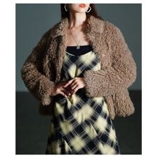 【アウター】 ジャケット ボア フェイクファー 長袖 襟付き もこもこ シンプル モカ アイボリー