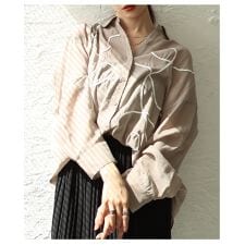 【トップス】 シャツ ブラウス コード刺繍 シアー 長袖 羽織り ボタン レイヤード 黒 ベージュ