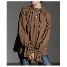 サワアラモード(sawa a la mode)の【トップス】 ブラウス フリルネック ベルスリーブ フレア ギャザー プルオーバー 黒 白 茶色