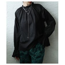 サワアラモード(sawa a la mode)の【トップス】 ブラウス フリルネック ベルスリーブ フレア ギャザー プルオーバー 黒 白 茶色