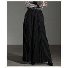 【パンツ】 プリーツ ワイド ロング フレア ウエストゴム ドロスト ポケット ブラック グレー