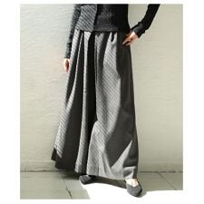 【パンツ】 ボトムス ズボン ブラック チャコール グレージュ ロング丈 ワイド ウエストゴム 通年