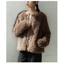 【ジャケット】 アウター 羽織り ブルゾン モカ ライトグレー 長袖 ファー ボア ジップアップ 秋