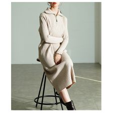 【ワンピース】レディース ニット ロング ハーフジップ シンプル 無地 きれいめ カジュアル 秋 冬