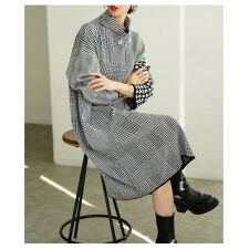 サワアラモード(sawa a la mode)の【ワンピース】 ニット 千鳥格子 ヘリンボーン グレンチェック ハイネック 長袖 ロング ブラック