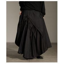 【スカート】 ボトムス ブラック 黒 ブルー 青 ロング丈 デニム ドッキング 綿 コットン 通年