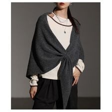 【小物】 ストール ニット トライアングル 三角型 ショール 羽織り 無地 レッド ホワイト グレー