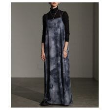 【ワンピース】 マーブル チュール キャミソール ロング マキシ 重ね着 グレー ブラウン ブルー