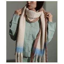 【マフラー】 小物 ストール ネックウェア オフホワイト ピンク ニット バイカラー フリンジ 秋冬