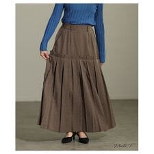 【スカート】 レディース ボトムス プリーツ ロング 無地 フェミニン グレージュ ブラウン