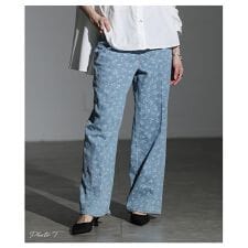 【パンツ】 レディース ロング丈 花柄 デニム ブリーチ カジュアル フェミニン 春 夏 秋 冬