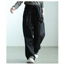 【パンツ】 ジョガー ワイド ロング 2way ウエスト巻き ドロスト ウエストゴム ハイウエスト