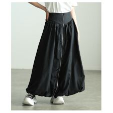 【スカート】 レディース ロング ジップデザイン シャーリング カジュアル 春 夏 秋 冬