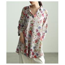 【ブラウス】 レディース トップス チュニック 長袖 花柄 フラワープリント 体型カバー 春 秋 冬