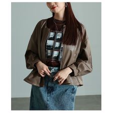 【ジャケット】 レディース アウター 合成皮革 ノーカラー ブルゾン 羽織り きれいめ 上品 春