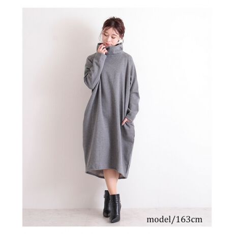 裏起毛のオフタートルロングワンピース レディース ファッション グレー 長袖 スウェット サワアラモード Sawa A La Mode Mode 6532 ファッション通販 マルイウェブチャネル