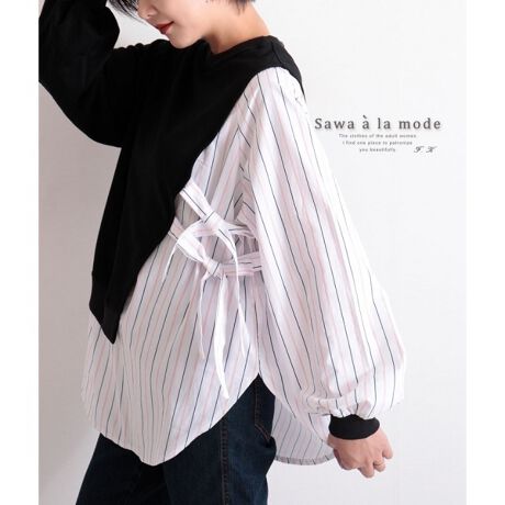 アシンメトリーなレイヤード風長袖トップス レディース ファッション リボン 無地 丸首 リボン 秋 サワアラモード Sawa A La Mode Mode 6637 ファッション通販 マルイウェブチャネル