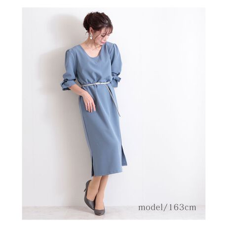 袖リボンのスリット入りワンピース レディース ファッション ミモレ丈 シンプル ブルー サワアラモード Sawa A La Mode Aljun 022 ファッション通販 マルイウェブチャネル