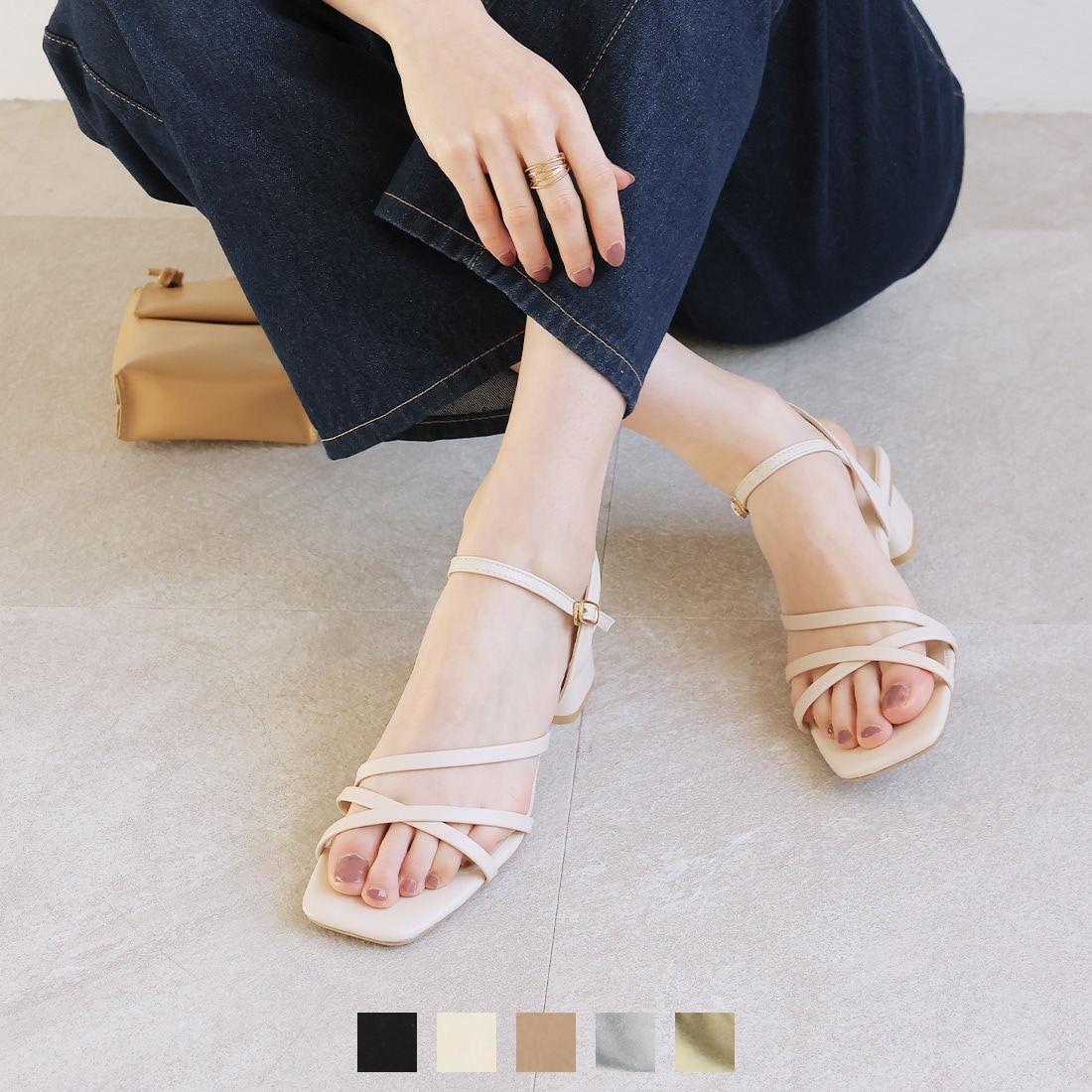 【26春夏新作カラー追加】スクエアトゥアシメ華奢アンクルストラップサンダル