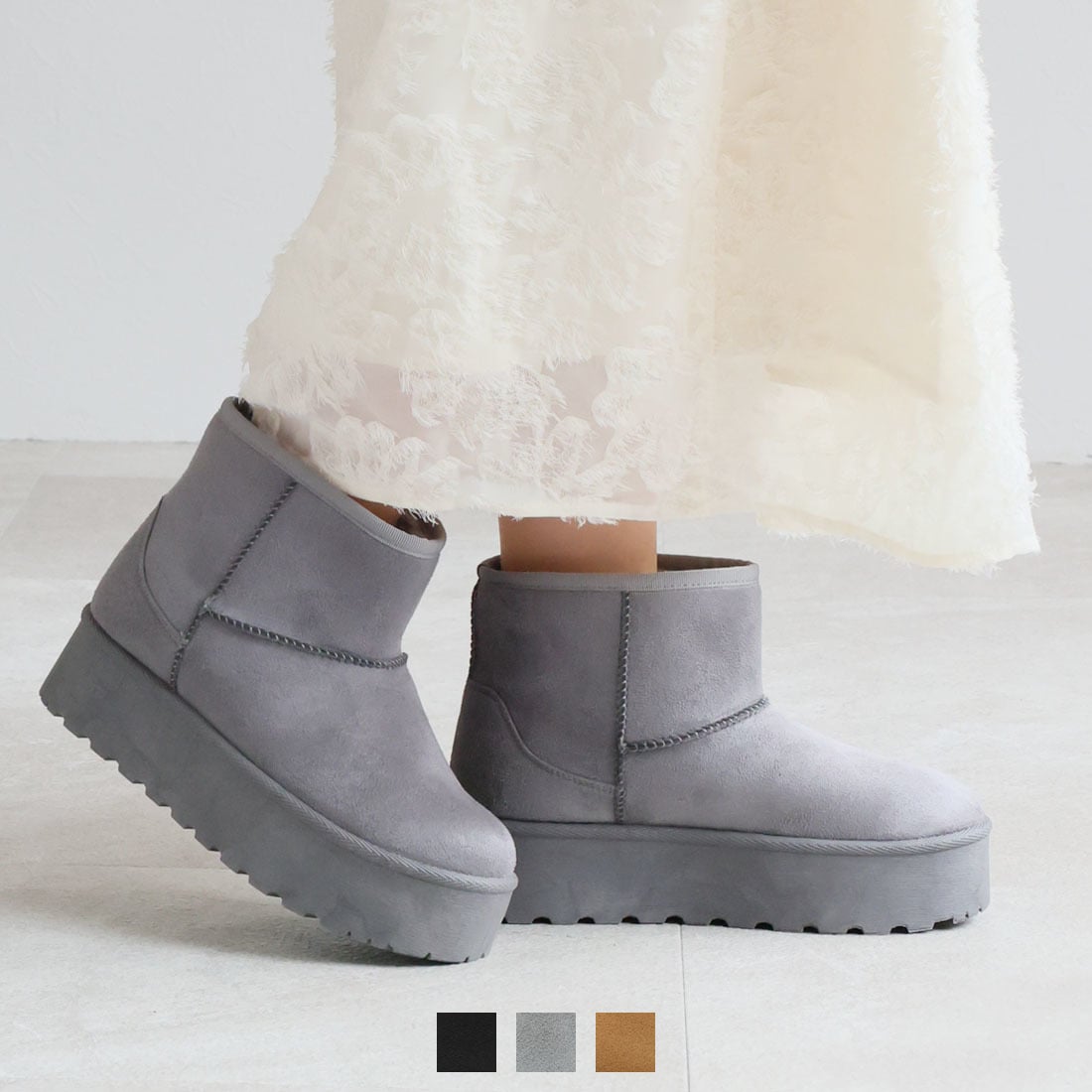 リボン付きUGG ブーツ 24センチ グレー 面白