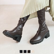 【SS~3L】スクエアトゥ厚底ストレッチロングブーツ
