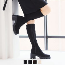 【SS~3L】スクエアトゥ厚底ストレッチロングブーツ
