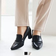 【26春夏新作カラー追加】スクエアトゥデザインヒールローファーパンプス