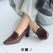 【26春夏新作カラー追加】スクエアトゥデザインヒールローファーパンプス