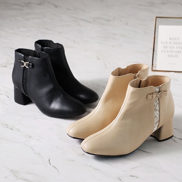 VIVIANO ブラック サイドゴアブーツ ブーツ リボン