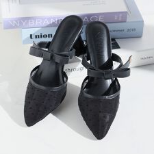 【26春夏新作カラー追加】ポインテッドトゥリボンストラップミュールパンプス