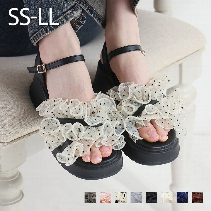 26春夏新作カラー追加】シアークロスフリル厚底ストラップサンダル