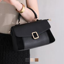 【26春夏新作】バックル付き異素材コンビフラップ2WAYバッグ