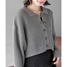 襟付きニットショートカーディガン