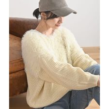 編地切替シャギーニットプルオーバー